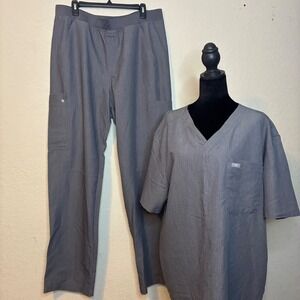 Figs Tech Collection Men's T2001T Gray Scrubs Set Top Pants XXL Leon Axim Cargo
